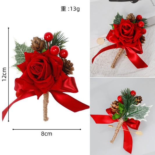 New Creative Style Christmas Wedding Boutonniere Red Flower Christmas Decoration Men Boutonniere