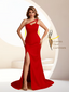 Elegant Satin One Shoulder Sweetheart Mermaid Long Bridesmaid Dresses