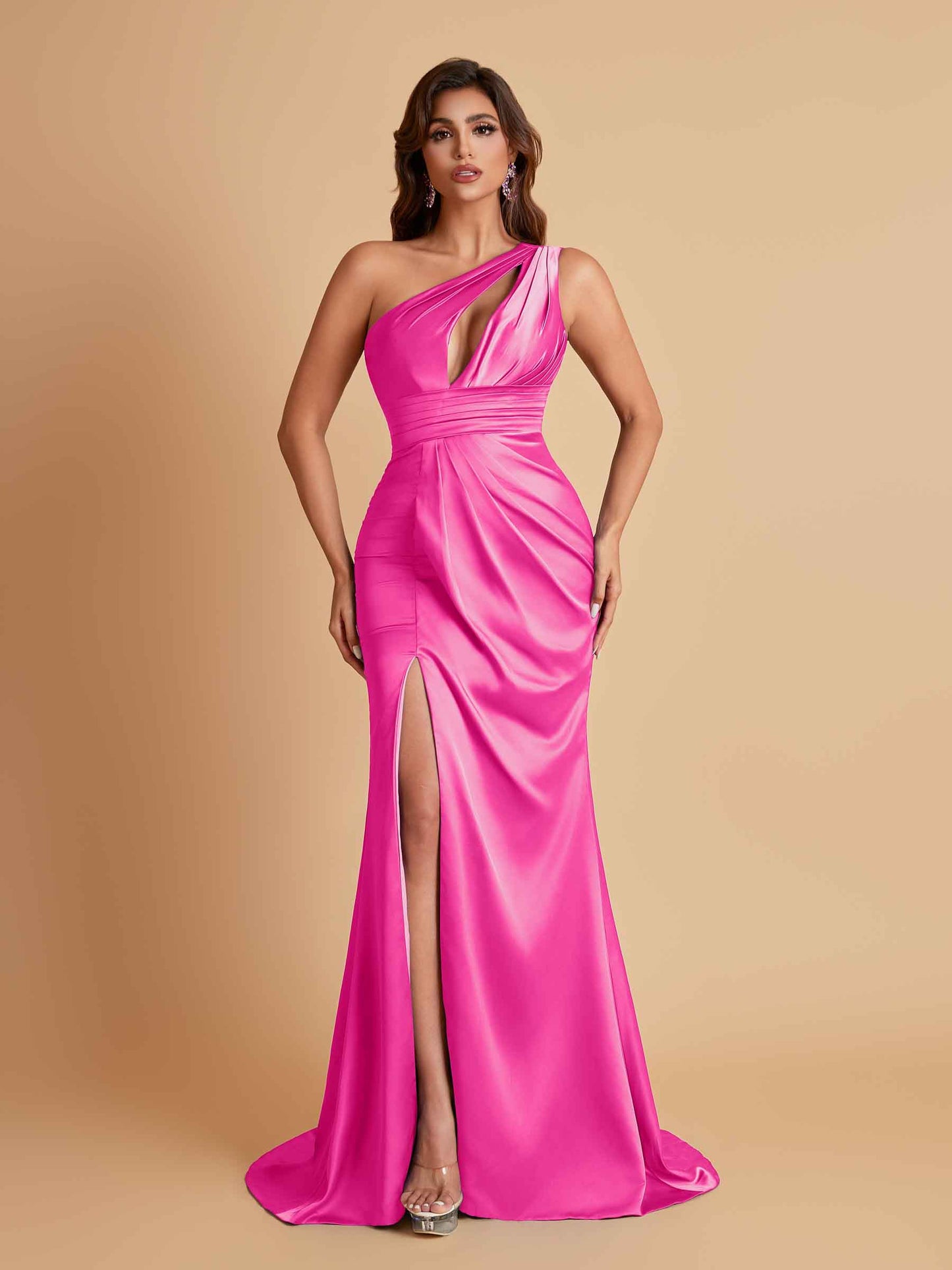 Sexy One Shoulder Soft Satin Side Slit Floor-Length Mermaid Bridesmaid Dresses
