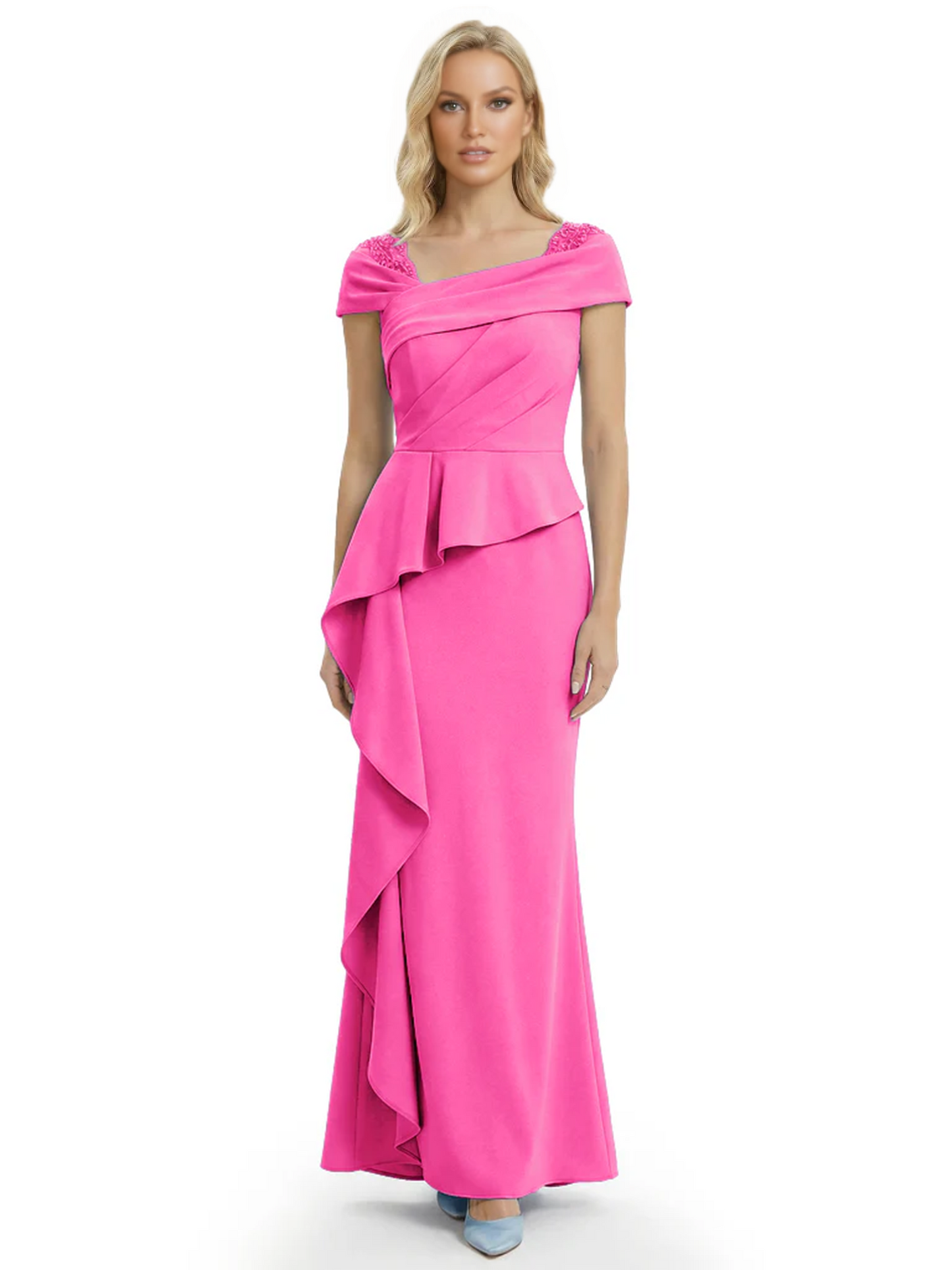 A-Line Satin Cap Sleeves Mother of the Brides Dresses Floor Length For Wedding