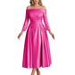 Off Shoulder Mother of the Bride Dress Tea-Length Satin Gown with Lace Applique