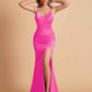 Sexy Satin V-neck Side Slit Mermaid Floor Length Bridesmaid Dresses
