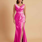 Elegant V Neck Soft Satin Side Slit Floor-Length Mermaid Bridesmaid Dresses