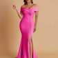 Elegant Soft Satin Mermaid Off Shoulder Side Slit Floor-Length Bridesmaid Dresses