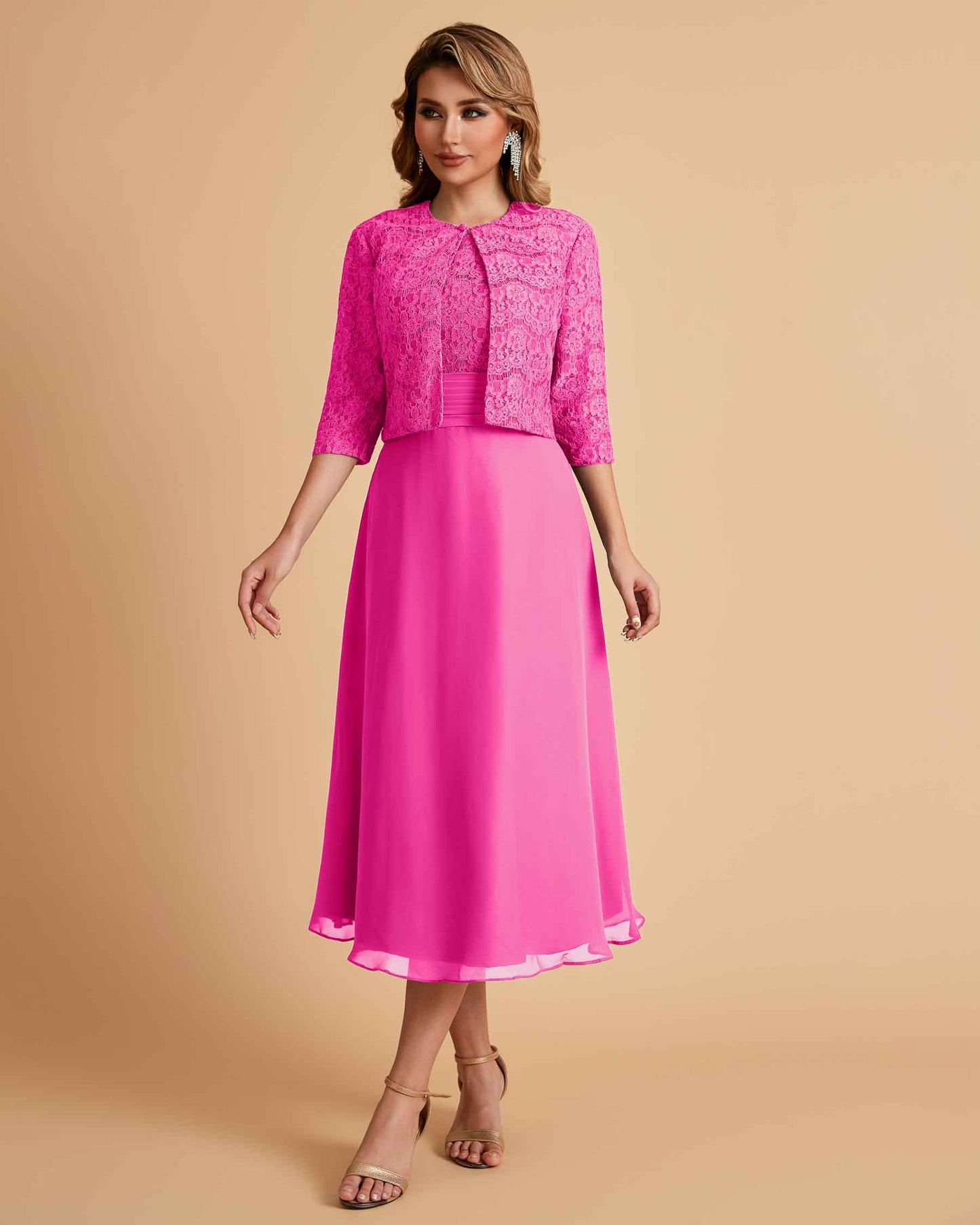 Elegant A-line Bateau Sleeveless Tea Length Mother of the Brides Dresses Online