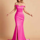Elegant Satin Off the Shoulder Mermaid Side Slit Floor Length Bridesmaid Dresses