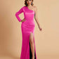 Sexy Satin One Sleeve Pleats Mermaid Bridesmaid Dresses Side Slit Floor Length