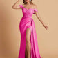 Sexy Satin Mermaid Off Shoulder Lace Side Slit Long Bridesmaid Dresses Online