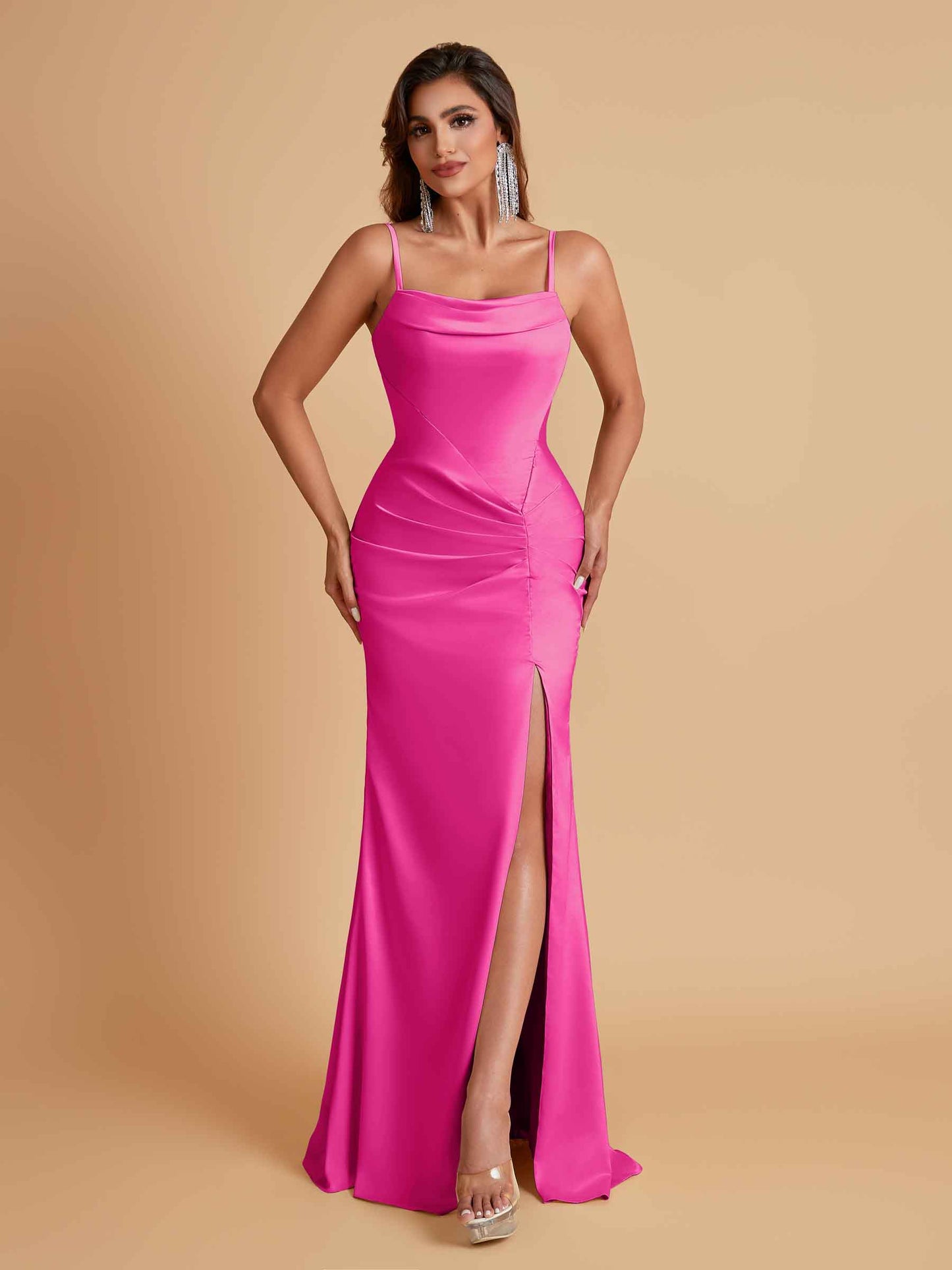 Gorgeous Spaghetti Straps Soft Satin Side Slit Floor-Length Mermaid Bridesmaid Dresses