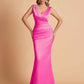 Elegant Satin V-neck Sleeveless Mermaid Floor Length Bridesmaid Dresses