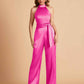 Elegant Satin Halter Sleeveless Satin Floor Length Bridesmaid Jumpsuit