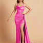 Elegant Satin Spaghetti Straps Mermaid Side Slit Floor Length Bridesmaid Dresses