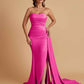 Simple Soft Satin Mermaid Strapless Floor-Length Mermaid Bridesmaid Dresses