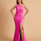 Sexy Satin One Shoulder Pleats Mermaid Bridesmaid Dresses Side Slit Floor Length