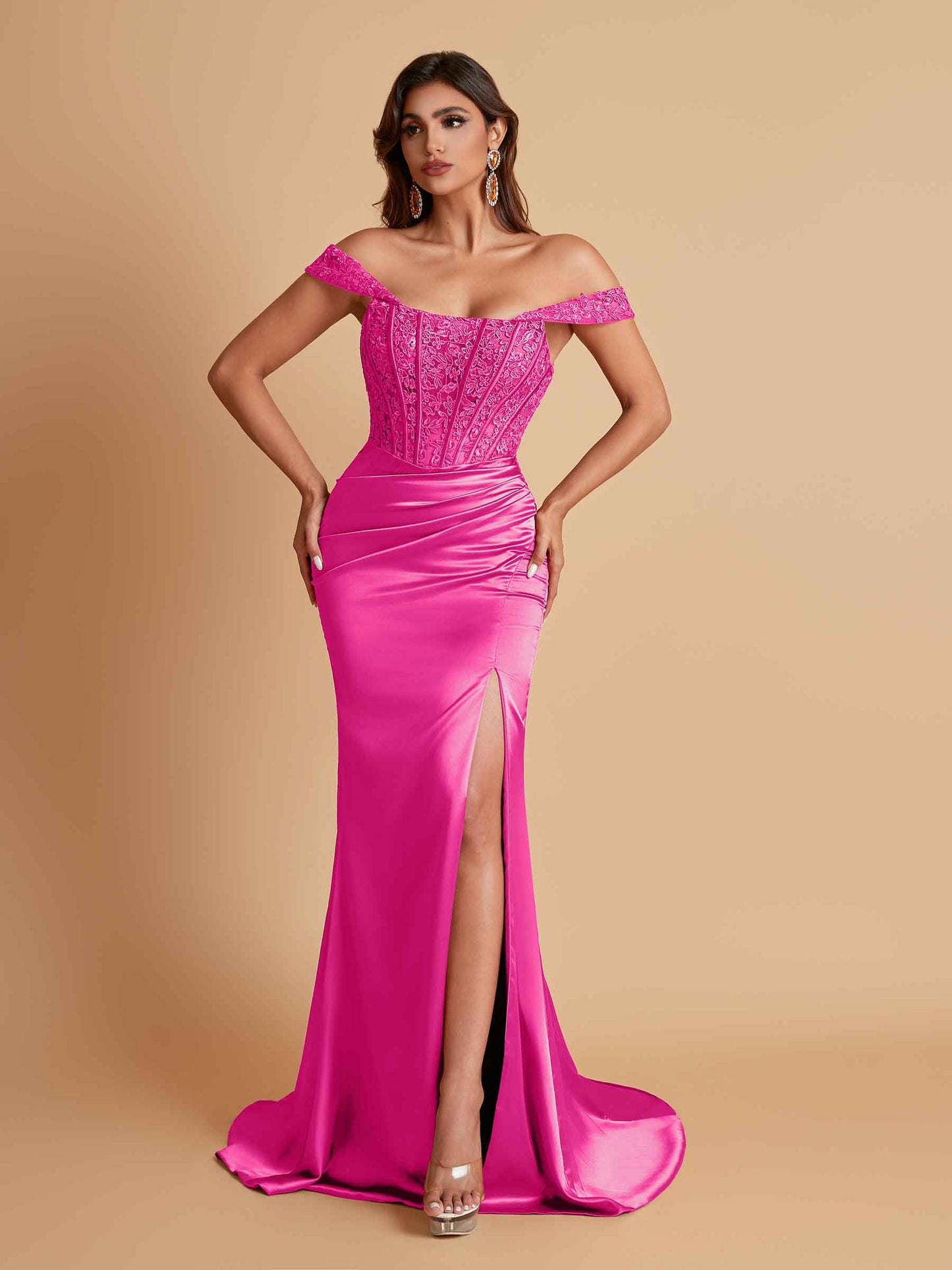 Sexy Soft Satin V-neck Off-the-shoulder Strapless Side-Slit Mermaid Bridesmaid Dresses