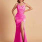 Sexy Satin V-neck Side Slit Mermaid Floor Length Bridesmaid Dresses
