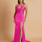 Sexy Soft Satin V-neck Spaghetti Strap Side-Slit Mermaid Bridesmaid Dresses