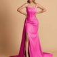Elegant Satin Spaghetti Straps Mermaid Side Slit Floor Length Bridesmaid Dresses
