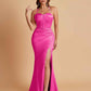 Sexy Soft Satin Mermaid Spaghetti Straps Side Slit Floor-Length Bridesmaid Dresses