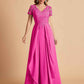 Elegant A-Line Chiffon Short Sleeves V-neck Mother of the Brides Dresses Lace Top MOB Dresses