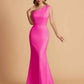 Elegant Satin One Shoulder Mermaid Side Slit Floor Length Bridesmaid Dresses
