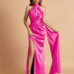 Elegant Satin Halter Mermaid Side Slit Floor Length Bridesmaid Dresses