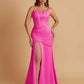 Sexy Soft Satin Mermaid Spaghetti Straps Side Slit Floor-Length Bridesmaid Dresses