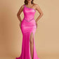 Sexy Soft Satin Mermaid One Shoulder Side Slit Beading Floor-Length Bridesmaid Dresses Online