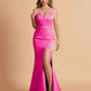 Elegant Satin Spaghetti Straps Mermaid Side Slit Floor Length Bridesmaid Dresses