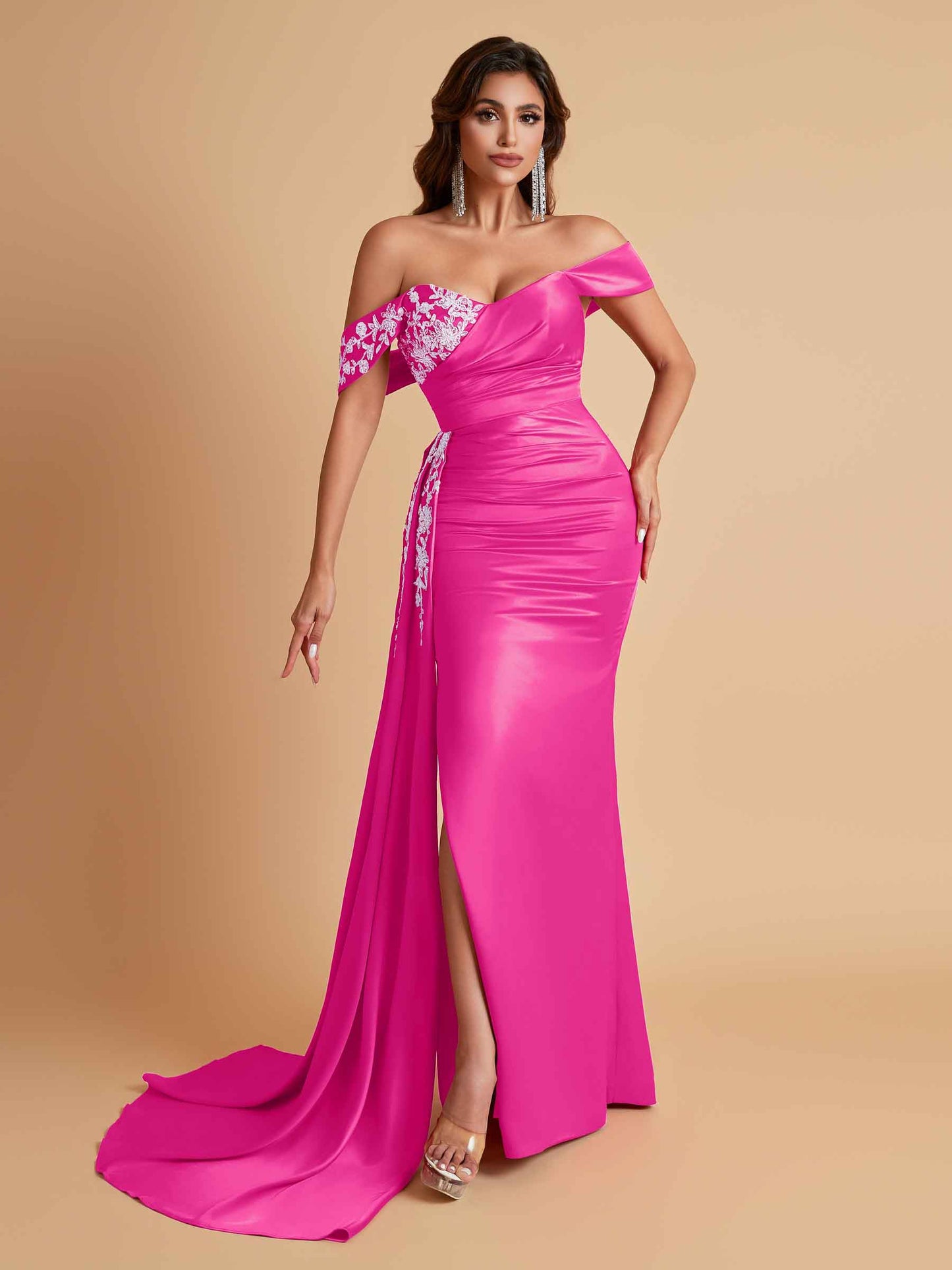Elegant Soft Satin Mermaid Off Shoulder Floor-Length Mermaid Bridesmaid Dresses