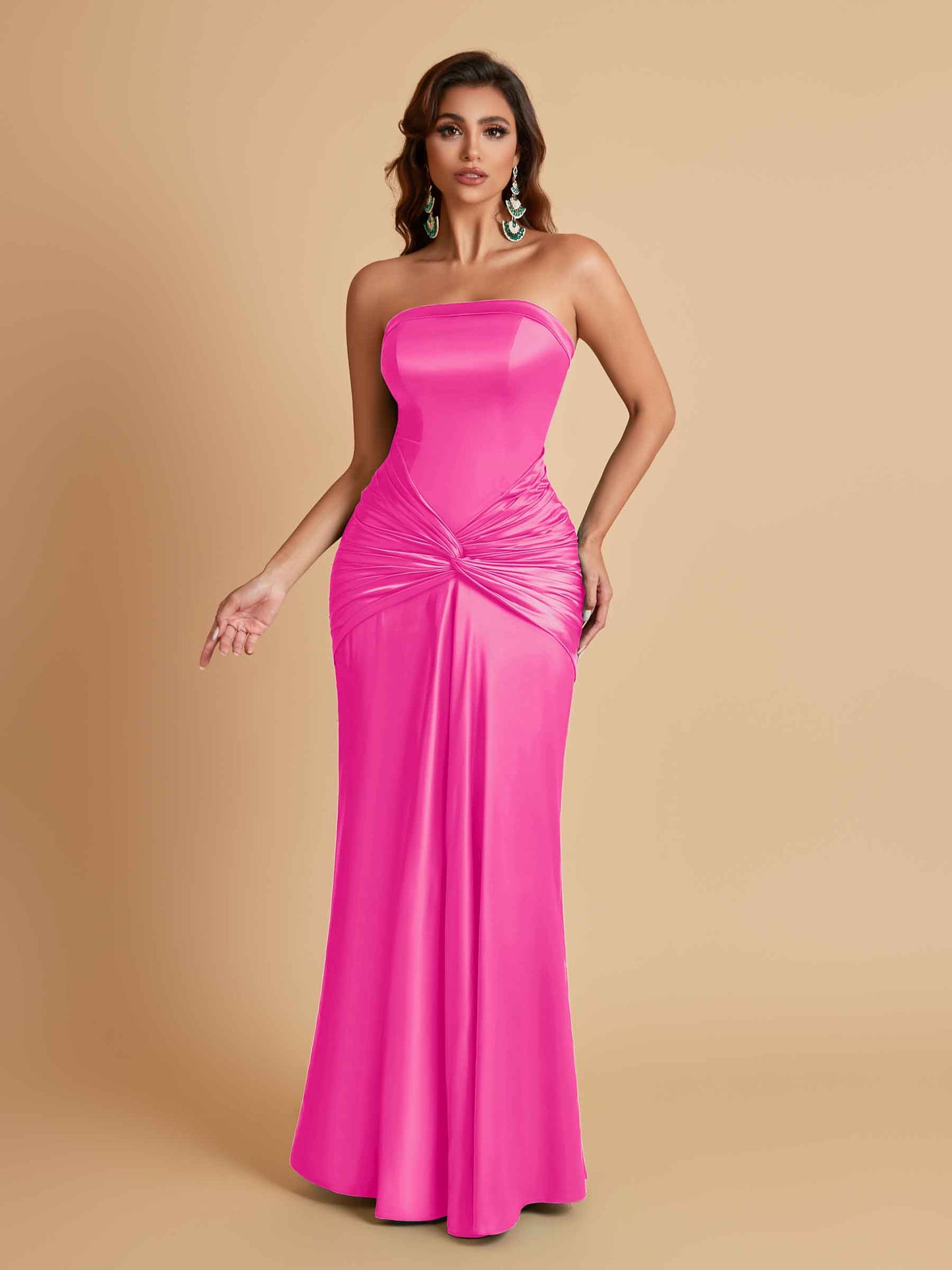 Sexy Soft Satin Mermaid Strapless Floor-Length Mermaid Bridesmaid Dresses