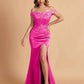 Elegant Satin Off Shoulder Mermaid Side Slit Floor Length Bridesmaid Dresses