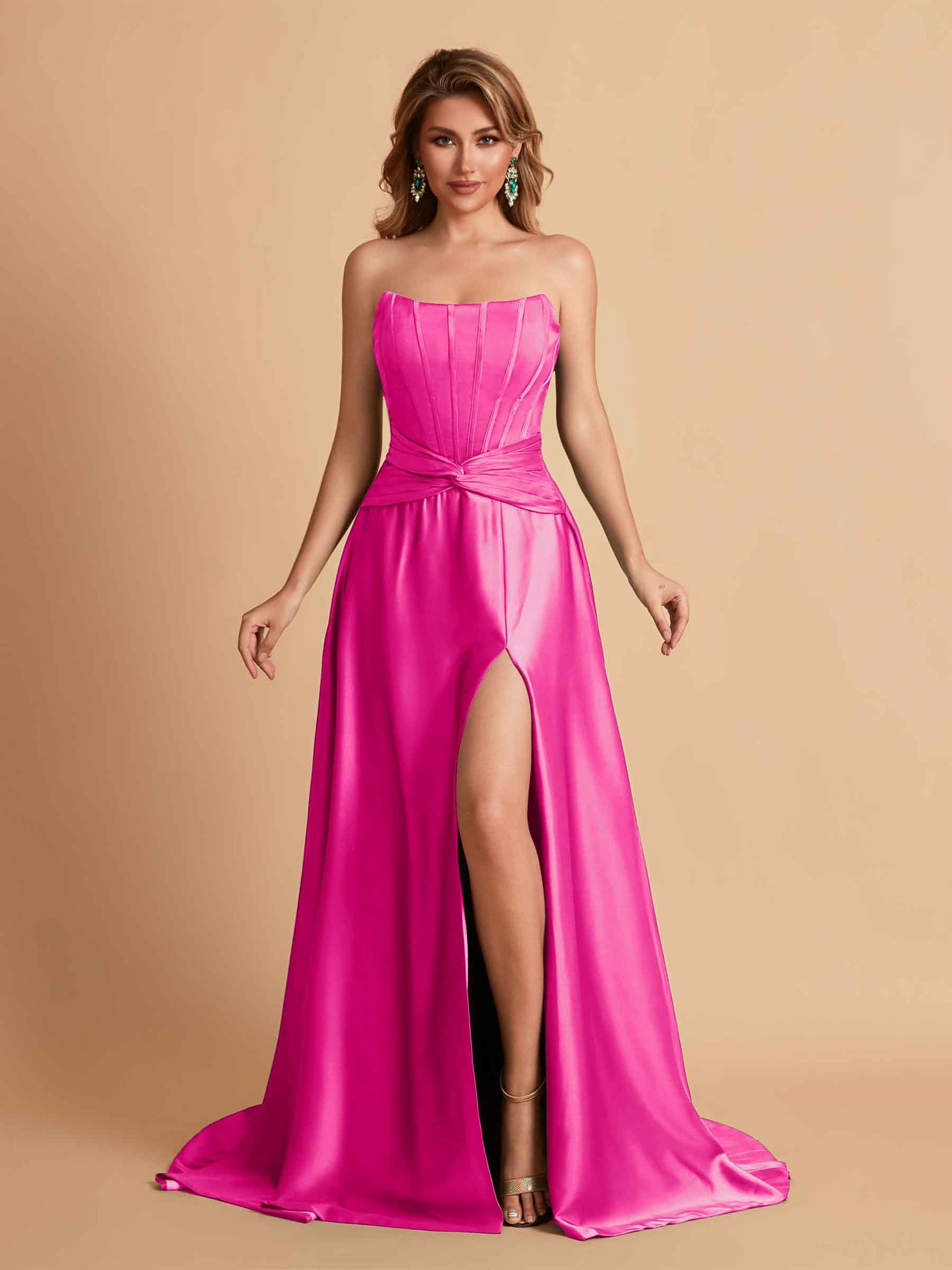 Elegant Satin Sweetheart A-Line Side Slit Floor Length Bridesmaid Dresses