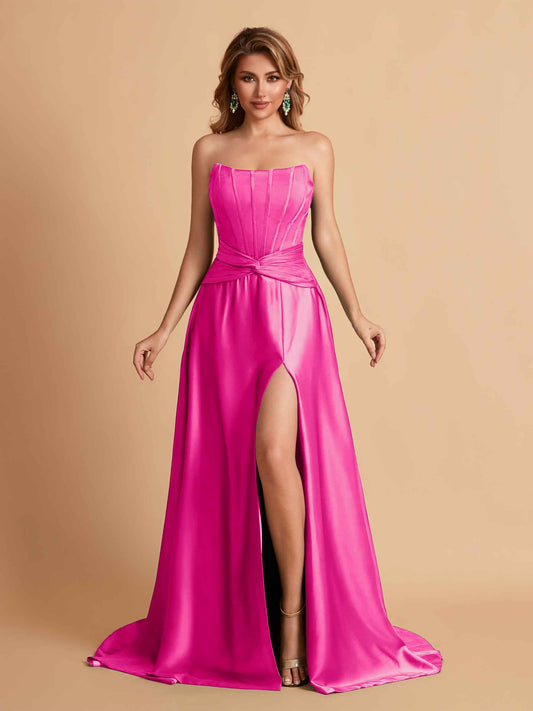 Elegant Satin Sweetheart A-Line Side Slit Floor Length Bridesmaid Dresses