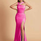 Elegant Satin Asymmetrical Side Slit Mermaid Floor Length Bridesmaid Dresses