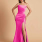 Elegant Satin Straight Neck Mermaid Side Slit Floor Length Bridesmaid Dresses