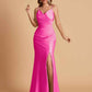 Elegant Satin Spaghetti Straps Mermaid Side Slit Floor Length Bridesmaid Dresses
