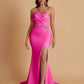 Sexy Soft Satin Mermaid One Shoulder Asymmetrical Side Slit Floor-Length Bridesmaid Dresses