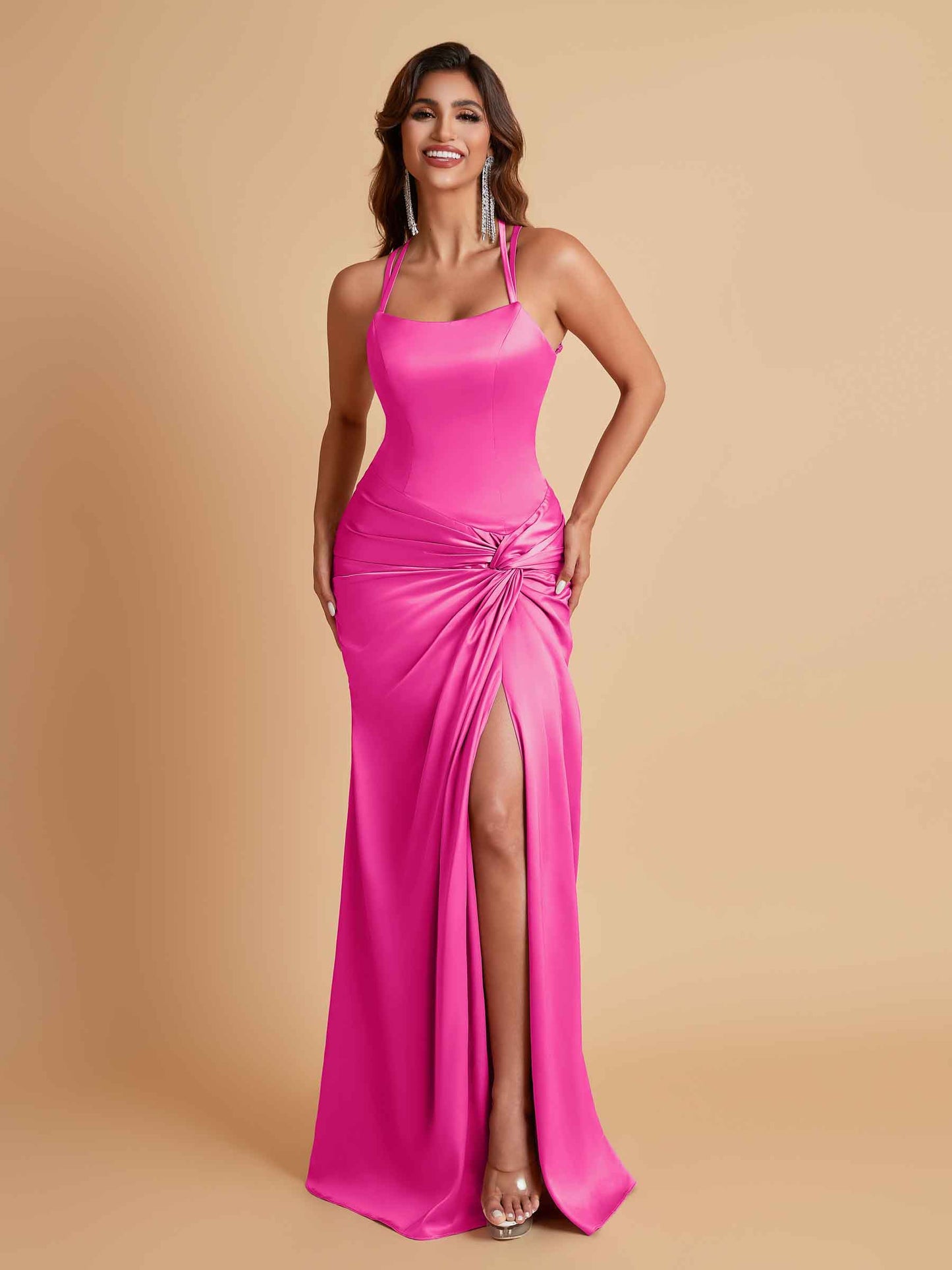 Gorgeous Square Criss Cross Soft Satin Side Slit Floor-Length Mermaid Bridesmaid Dresses
