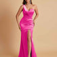 Gorgeous One Shoulder Soft Satin Side Slit Floor-Length Mermaid Bridesmaid Dresses