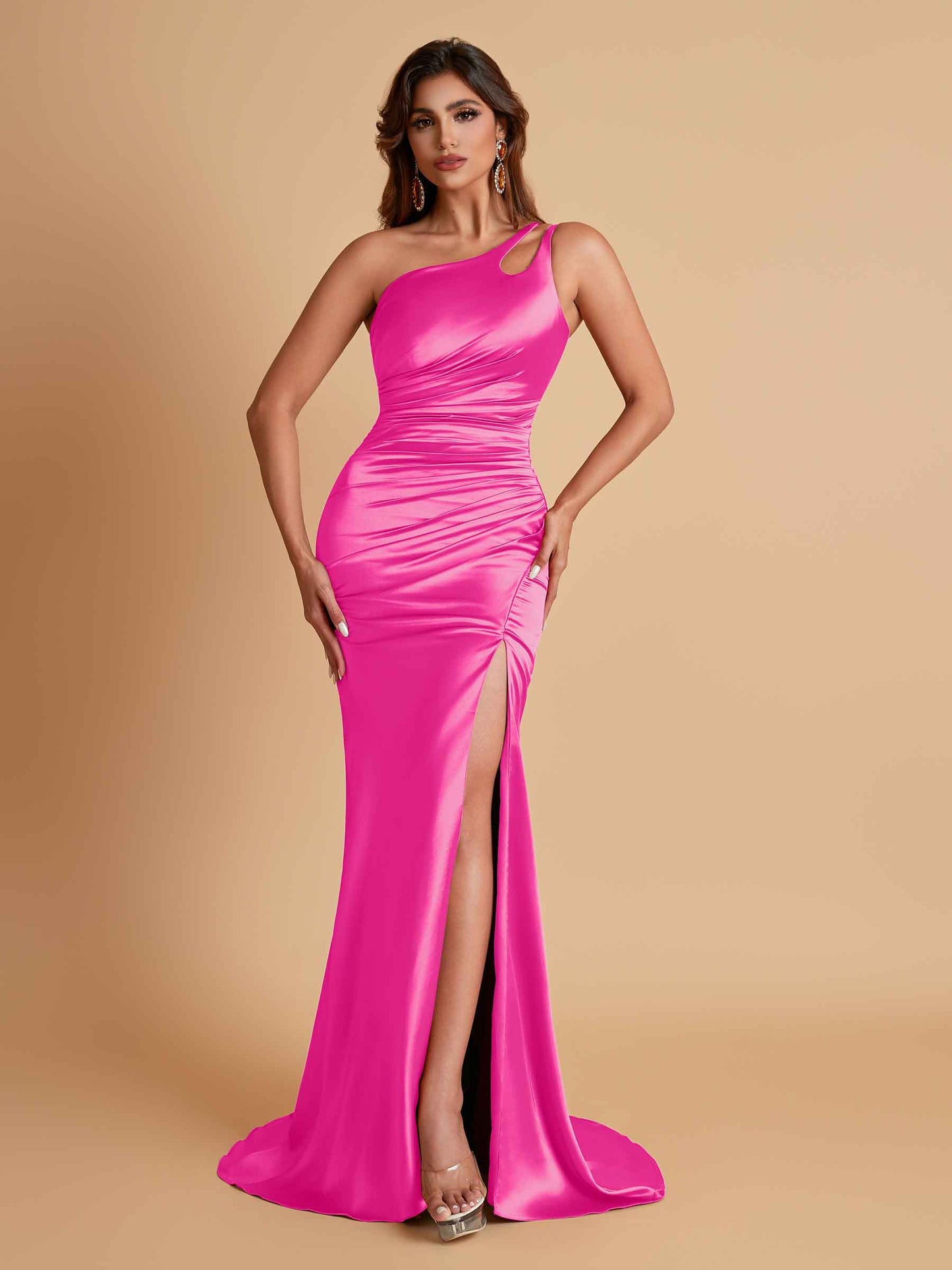 Sexy Soft Satin Mermaid One Shoulder Floor-Length Mermaid Bridesmaid Dresses