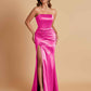 Elegant Soft Satin Strapless Split Side Mermaid Bridesmaid Dresses