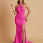 Elegant Soft Satin Mermaid Halter Side Slit Floor-Length Bridesmaid Dresses Online