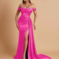 Gorgeous Soft Satin V-neck Off-the-Shoulder Side-Slit Mermaid Bridesmaid Dresses