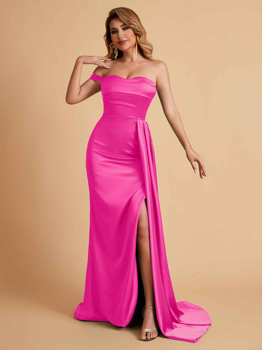 Sexy One-Shoulder Sweetheart With Train With High Split Floor-Length Bridesmaid Dresses
