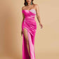Sexy Soft Satin Mermaid One Shoulder Side Slit Floor-Length Mermaid Bridesmaid Dresses
