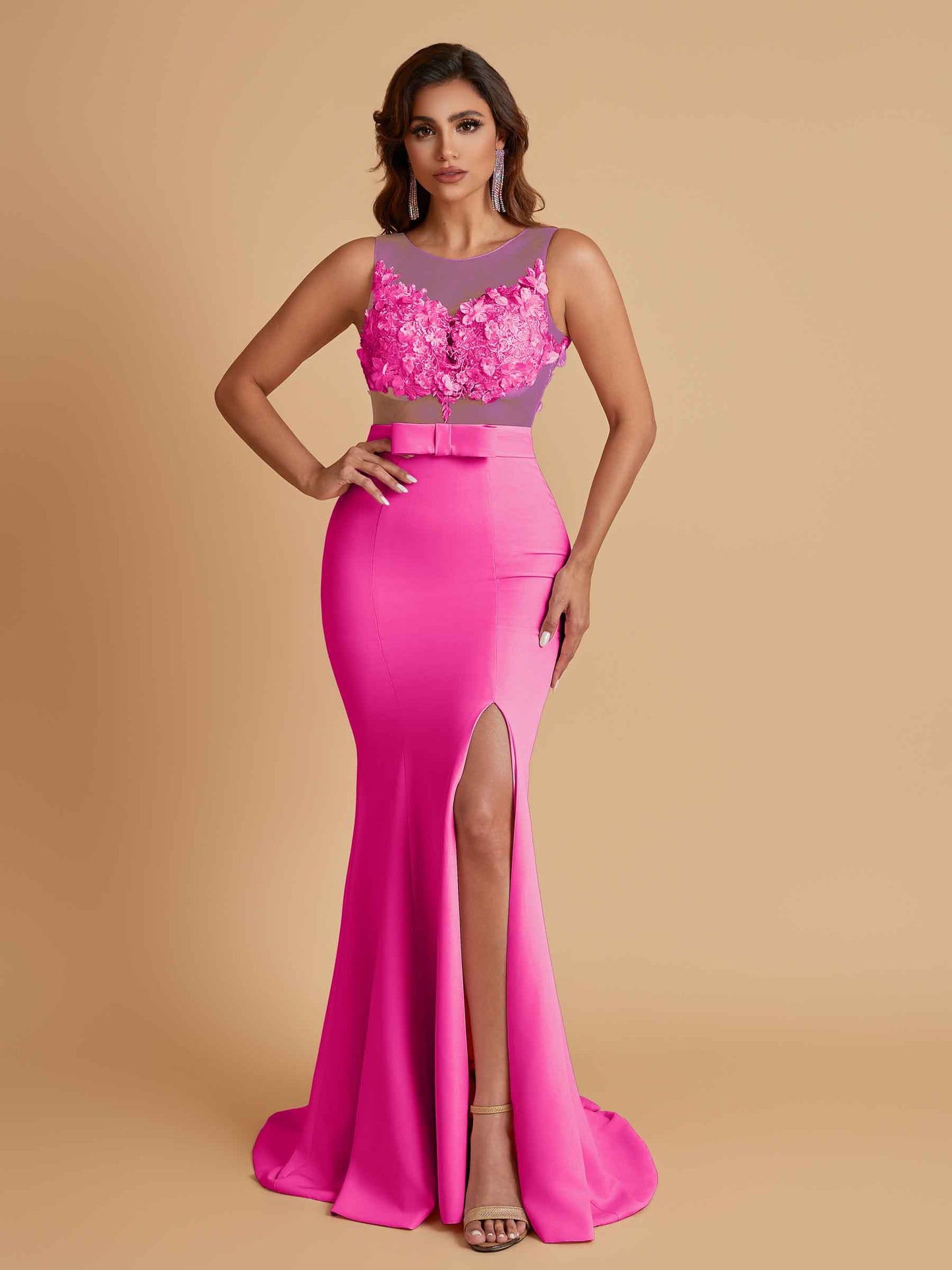 Sexy Soft Satin Mermaid Illusion Side Slit Floor-Length Bridesmaid Dresses Online