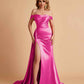 Satin Mermaid Off Shoulder Bridesmaid Dresses Sweetheart Floor Length with Train