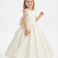 Classic Satin Flower Girl Dress Sleeveless A Line Floor Length Bow Back Formal Gown