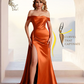 Satin Mermaid Off Shoulder Bridesmaid Dresses Sweetheart Floor Length with Train